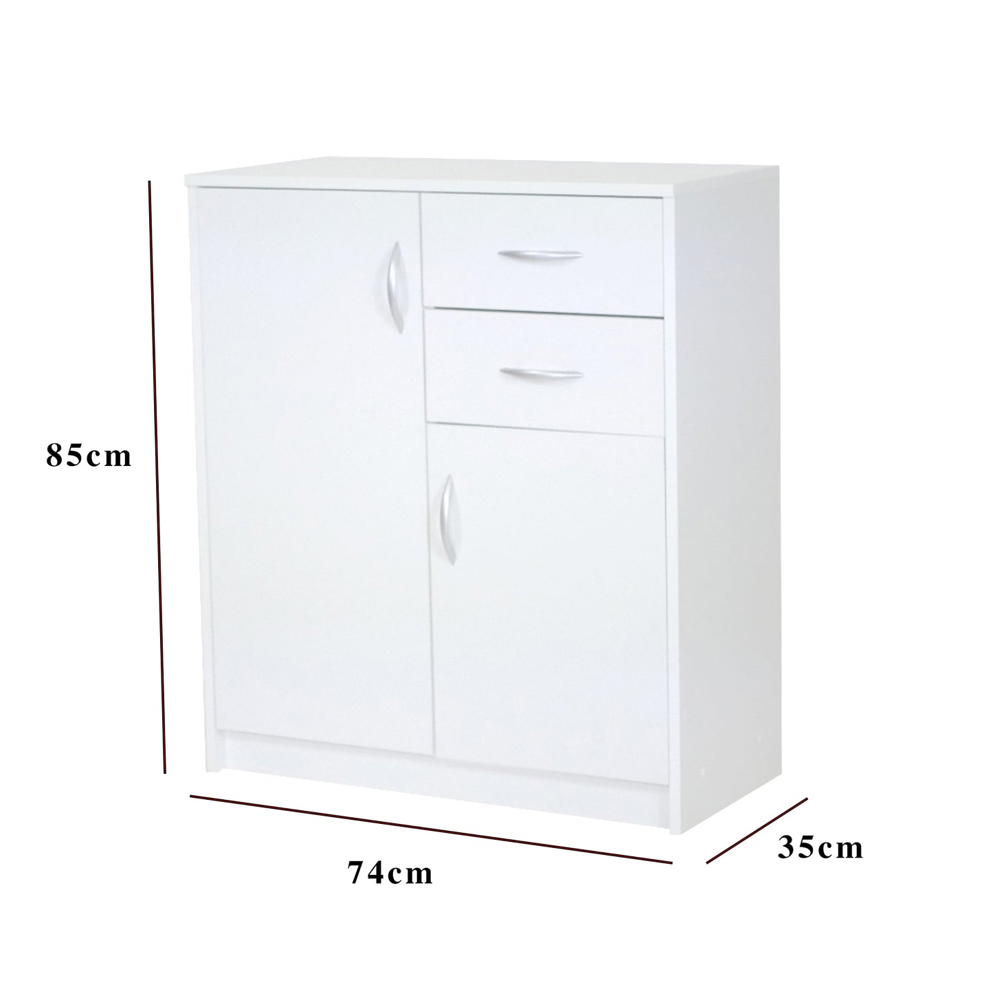 Kommode mit 2 Schubladen, schmal in weiß, Highboard Sideboard Mehrzweckschrank Schrank Schlafzimmer