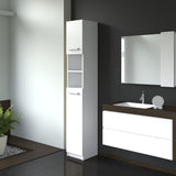 Badschrank Hochschrank Badregal 32 x 183 x 30 cm (B x H x T) weiß aus MDF-Holz insgesamt 6 Fächer & 2 Türen