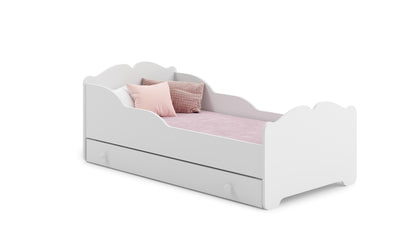 Mädchenbett Kinderbett 80x160 cm mit Matratze und Schublade, Rausfallschutz & Lattenrost in weiß mit Prinzessin, Meerjungfrau, Elefant oder Fee Motiv 160x80 bis 10 Jahre