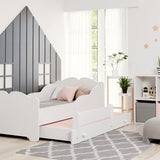 Lit fille avec lit gigogne, lit enfant, lit fonctionnel 80x160 avec deux matelas et protection antichute en blanc avec motif princesse, fée, sirène ou éléphant