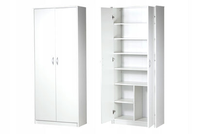 Armoire armoire polyvalente avec amortisseur de porte SOFT CLOSE (en option) blanc 74 cm largeur 180 cm hauteur avec quatre ou six étagères, classeur organisateur d'armoire domestique en bois MDF