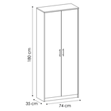 Armoire armoire polyvalente avec amortisseur de porte SOFT CLOSE (en option) blanc 74 cm largeur 180 cm hauteur avec quatre ou six étagères, classeur organisateur d'armoire domestique en bois MDF