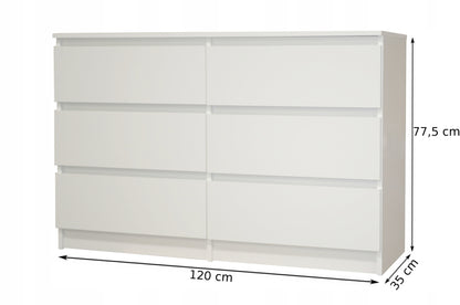 Kommode weiß mit sechs Schubladen, Schlafzimmer Flur, Schrank, Sideboard, Highboard, Breite 100 oder 120 cm Höhe 77cm