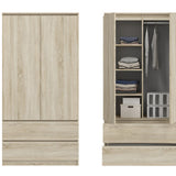 Home Collective Kleiderschrank Schrank Mehrzweckschrank Haushaltsschrank 90x50x180 cm (BxTxH)  mit 2 Schubladen, 3 Einlegeböden & Kleiderstange  – robust, platzsparend & vielseitig