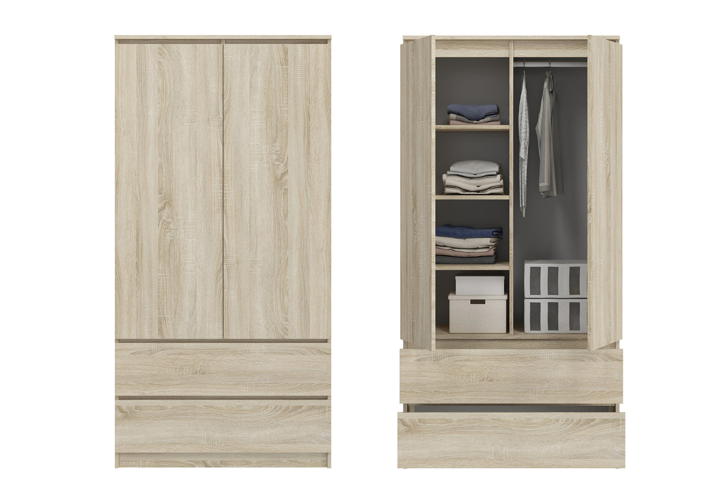 Armoire penderie 180 cm hauteur 90 cm largeur avec 2 tiroirs, 3 étagères et tringle à vêtements Organisateur d'armoire domestique en bois MDF extensible jusqu'à 235 cm de hauteur