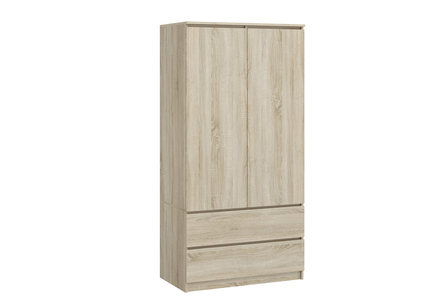 Kleiderschrank Schrank 180cm Höhe 90cm Breite mit 2 Schubladen, 3 Einlegeböden und Kleiderstange Haushaltsschrank Organizer aus MDF Holz erweiterbar auf 235cm Höhe