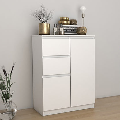 Kommode mit 3 Schubladen und 1 Tür 80x75x40 cm (B/H/T) schmal in weiß, Highboard Sideboard Mehrzweckschrank Schrank Schlafzimmer