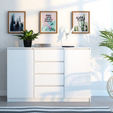 Kommode mit 3 oder 4 Schubladen und 2 Türen schmal in weiß, Highboard Sideboard Mehrzweckschrank Schrank Schlafzimmer