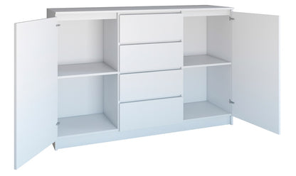 Kommode mit 3 oder 4 Schubladen und 2 Türen schmal in weiß, Highboard Sideboard Mehrzweckschrank Schrank Schlafzimmer