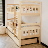 Hochbett 90x200 cm Etagenbett mit zwei Schubladen, Lattenrost, Rausfallschutz, umbaubar in zwei Einzelbetten, aus Vollholz massiv, Funktionsbett