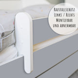 Lit enfant 70x140 | 80x160 cm avec matelas et tiroir, protection antichute &amp; sommier à lattes en blanc et avec motifs (pompiers, police, princesse, dinosaure...) pour garçons et filles