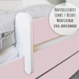 Lit enfant 70x140 | 80x160 cm avec matelas et tiroir, protection antichute &amp; sommier à lattes en blanc et avec motifs (pompiers, police, princesse, dinosaure...) pour garçons et filles