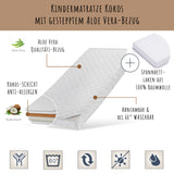 Matelas enfant 60x120 | 70x140 | 80x160 | 80x180 | 90x200 cm COCONUT avec housse matelassée à l'aloe vera et drap-housse (en option), 10 cm de hauteur, matelas bébé matelas enfant matelas coco pour lit bébé ou lit enfant, poids corporel jusqu'à 60 kg