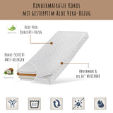 Matelas enfant 60x120 | 70x140 | 80x160 | 80x180 | 90x200 cm COCONUT avec housse matelassée à l'aloe vera et drap-housse (en option), 10 cm de hauteur, matelas bébé matelas enfant matelas coco pour lit bébé ou lit enfant, poids corporel jusqu'à 60 kg