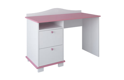 Bureau, bureau pour enfants avec hauteur de travail de 74 cm et deux tiroirs et compartiment de rangement en blanc, rose ou bleu Fabriqué en Europe