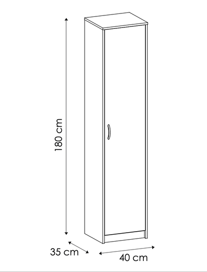 Armoire polyvalente, 40 cm de largeur et 180 cm de hauteur avec quatre étagères, armoire de rangement étroite en bois MDF