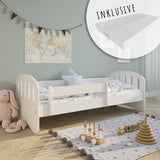 Kinderbett 80x160 | 80x180 cm mit Matratze, Schublade (optional), Rausfallschutz & Lattenrost in weiß, pink, grau oder natur Mädchen Jungen Bett